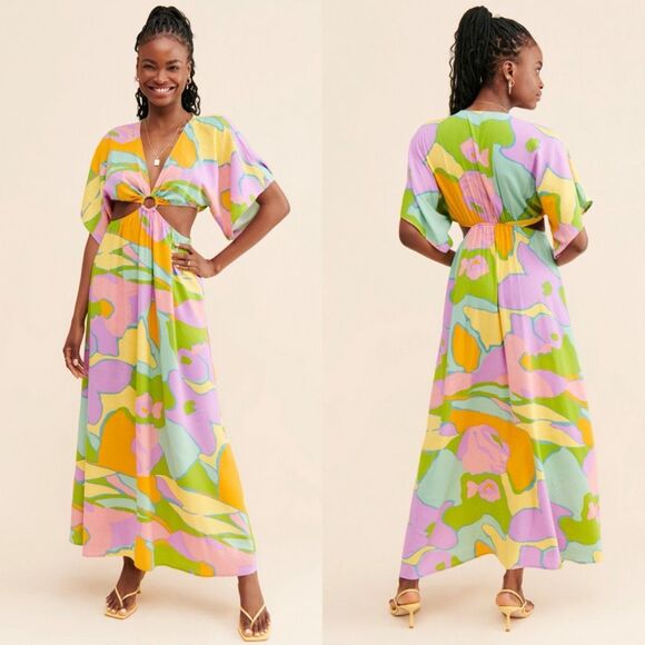 Show Me Your Mumu Dana Cutout Maxi Dress Multi Color Size XL - Picture 1 of 12